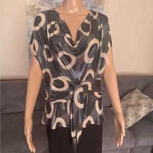 Joseph Ribkoff Black and Cream Circle Blouse